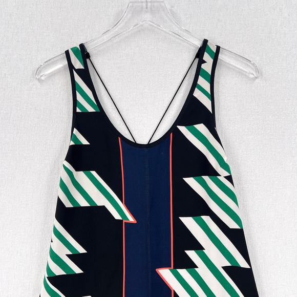 DEREK LAM 10 CROSBY Dress Womens 0 Black Green Geometric Print Silk Strappy Mini - Picture 6 of 16
